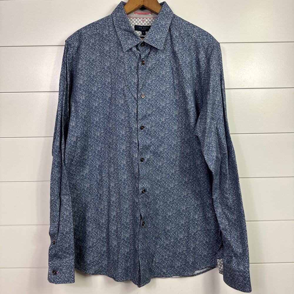 Ted Baker Long Sleeve Button Front Shirt Abstract Floral Print sz 5 (XL)